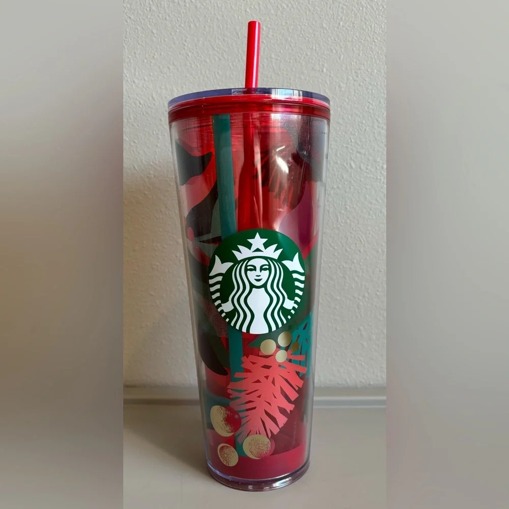 STARBUCKS 2019 Holiday‎ Tumbler 24 oz Red Christmas Holly